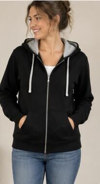 F&F Womens Zip Up Hoodie Black Gray Lined Hood Drawstring Casual Sweatshirt XL